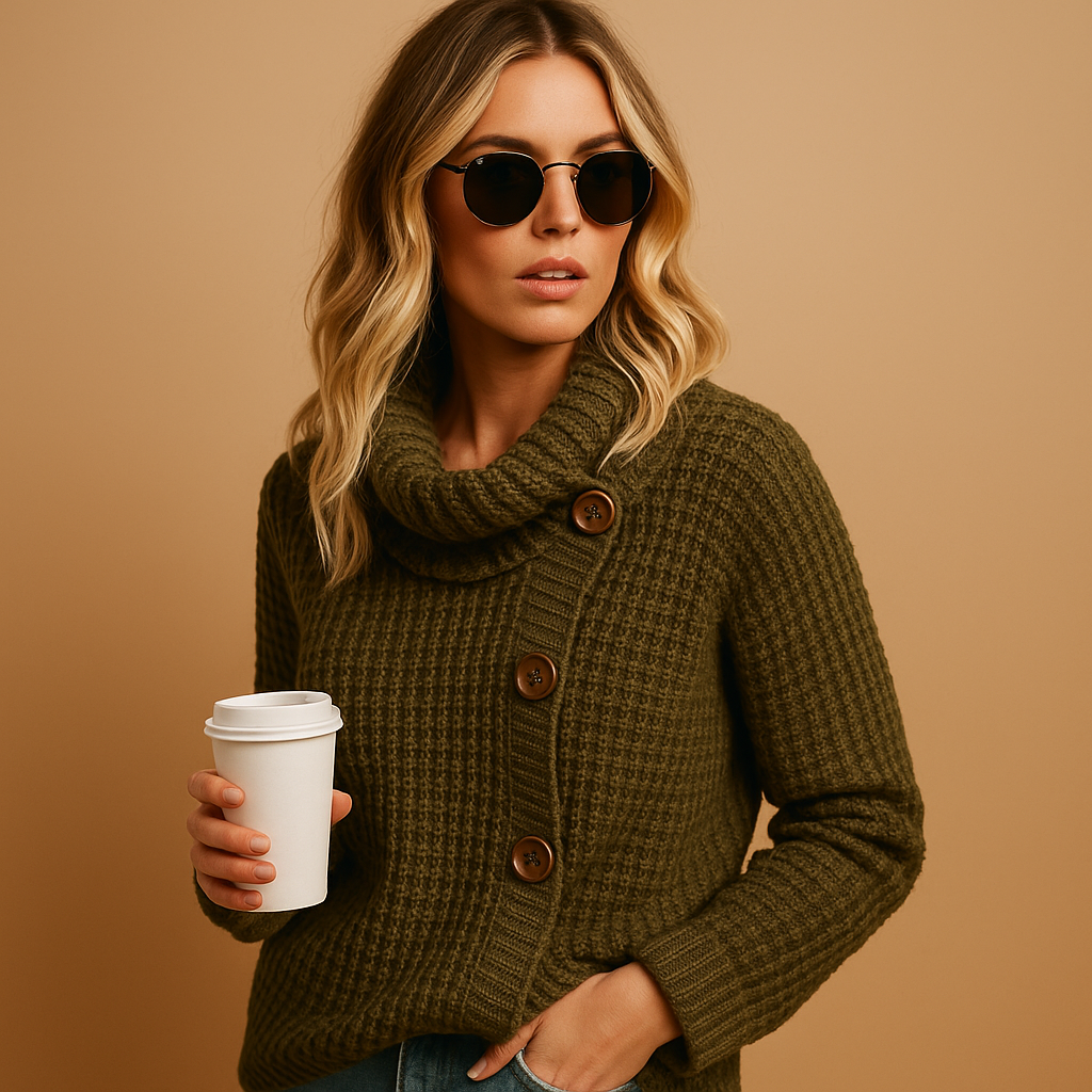 Irene | Women's Chunky Shawl-Collar Button Cardigan – Textured Fitted Knit for Autumn Winter Workdays and Casual Layering