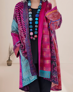 Hannah | Women's Longline Patchwork Kimono Cardigan – Open-Front Boho Layering Top for Casual Everyday Wear