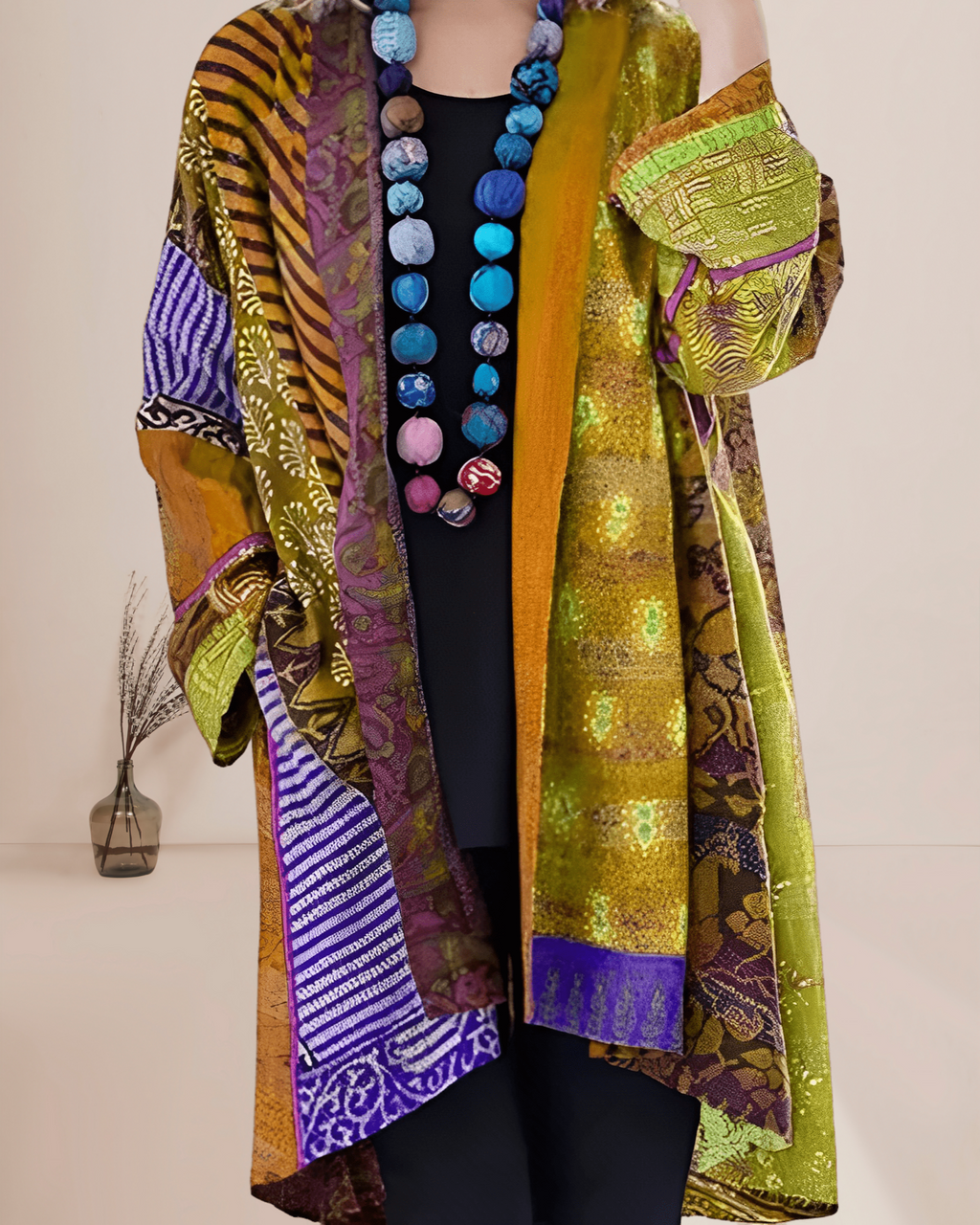 Hannah | Women's Longline Patchwork Kimono Cardigan – Open-Front Boho Layering Top for Casual Everyday Wear