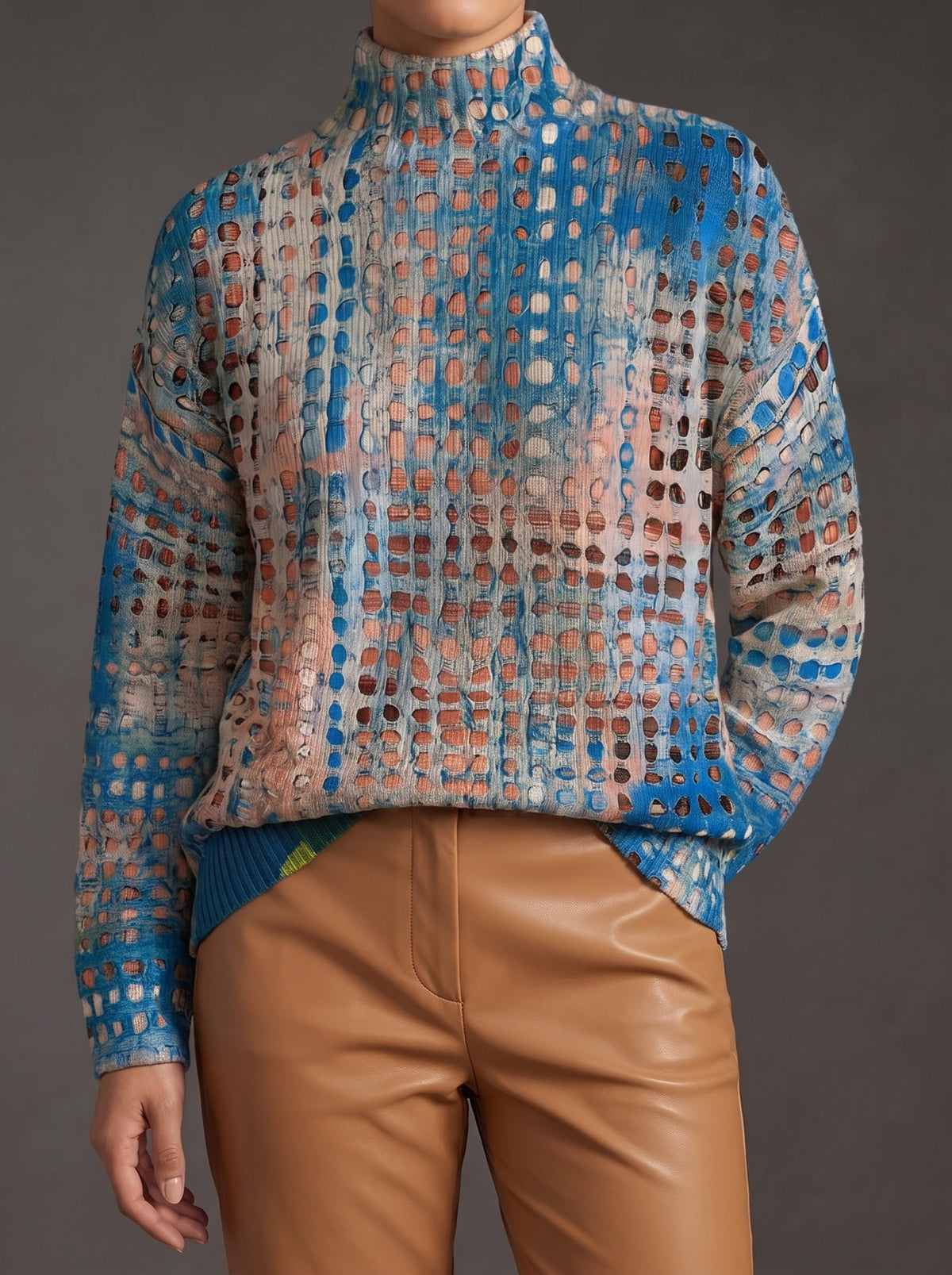 Nell | Indigo Lattice Turtleneck