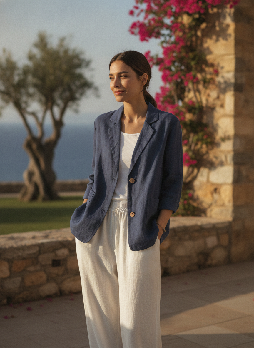 Isla | Classic Linen Blazer With Pockets For Smart Casual Wear
