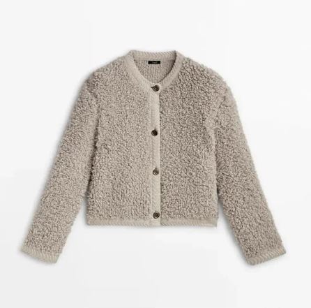 Georgia | Women's Bouclé Button Cardigan – Textured Crew-Neck Layer with Cropped Silhouette