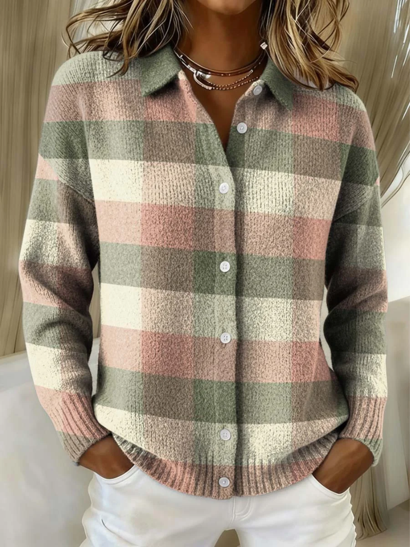 Grace | Pastel Plaid Knit Cardigan