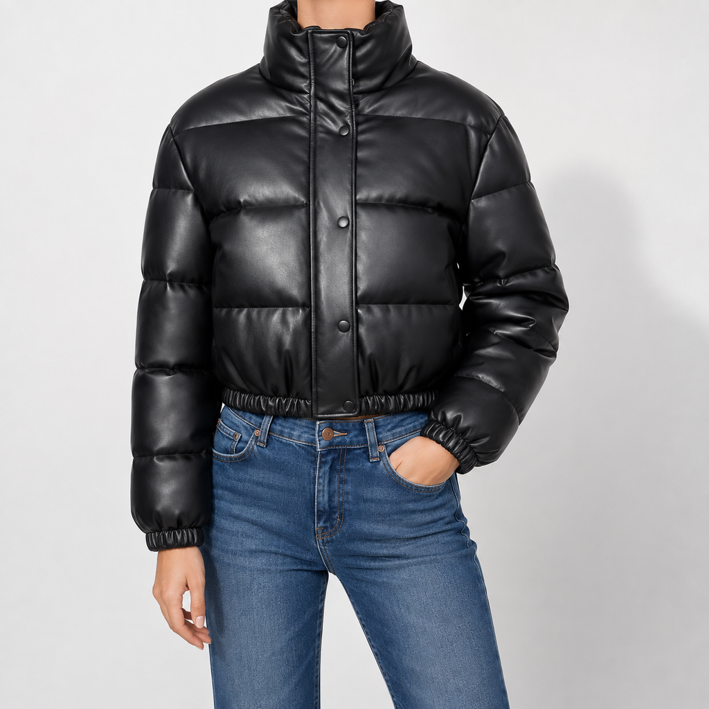 Claire | Faux Leather Puffer Jacket