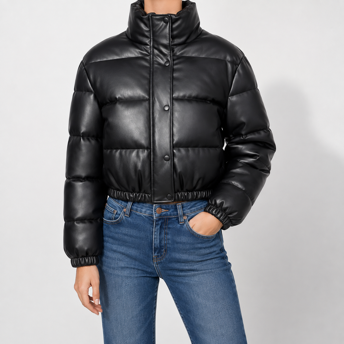 Claire | Faux Leather Puffer Jacket
