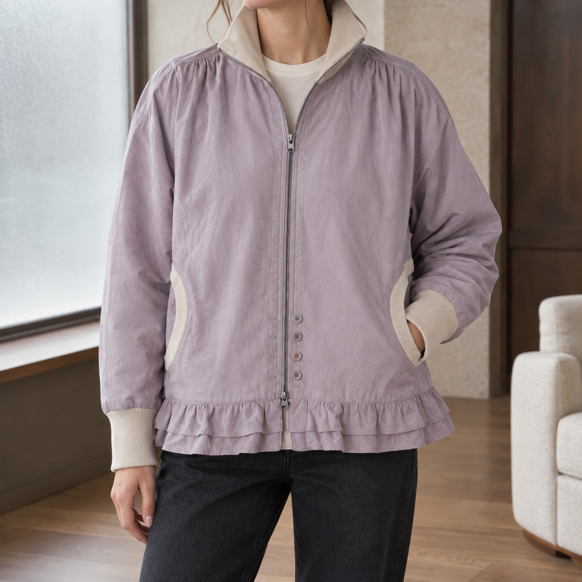 Rosemary | Ruffle Zip Jacket