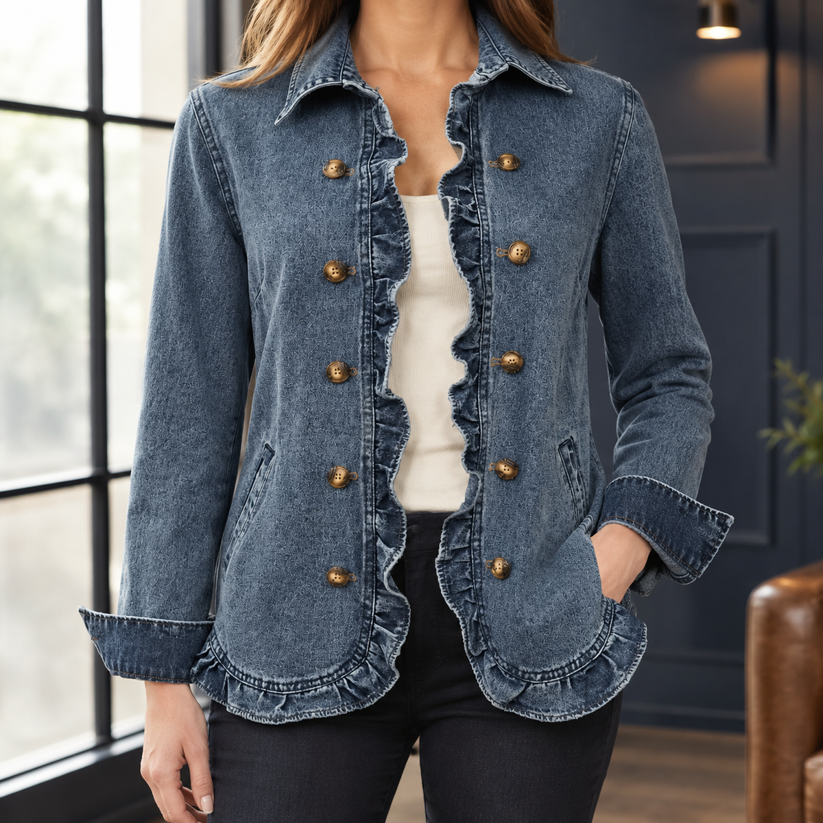 Naomi | Ruffled Denim Jacket