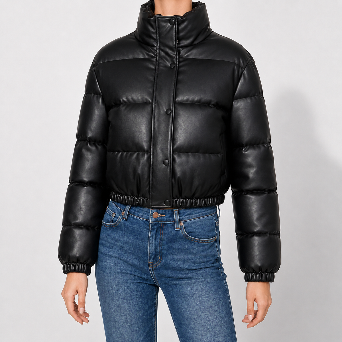 Claire | Faux Leather Puffer Jacket