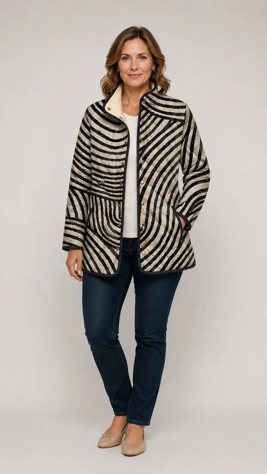 Autumn | Retro Hand-Drawn Circle Design Quilted Jacket
