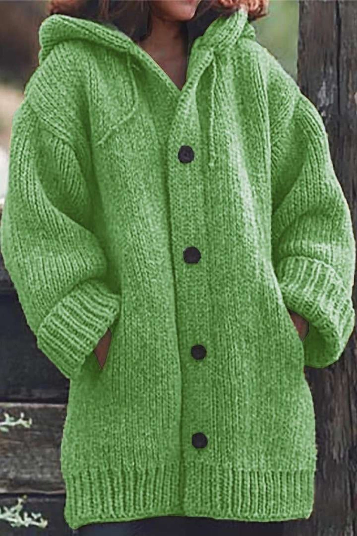 Katherine | Women's Oversized Hooded Knitted Cardigan – Chunky Button-Up Longline Layer with Pockets for Casual Autumn Winter Everyday Wear