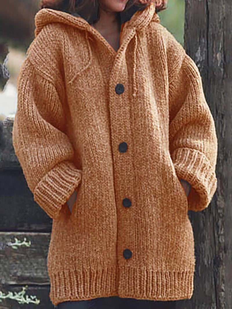 Katherine | Women's Oversized Hooded Knitted Cardigan – Chunky Button-Up Longline Layer with Pockets for Casual Autumn Winter Everyday Wear