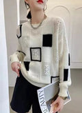 Lauren | Women's Openwork Patchwork Knit Sweater – Relaxed Crew-Neck Pullover with Mixed Textures