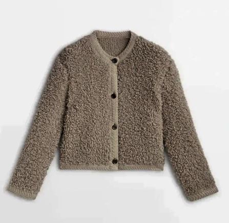 Georgia | Women's Bouclé Button Cardigan – Textured Crew-Neck Layer with Cropped Silhouette