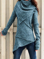 Maeve | Women's Draped-Collar Asymmetric Knit Sweater – Relaxed Longline Layer for Cooler Seasons
