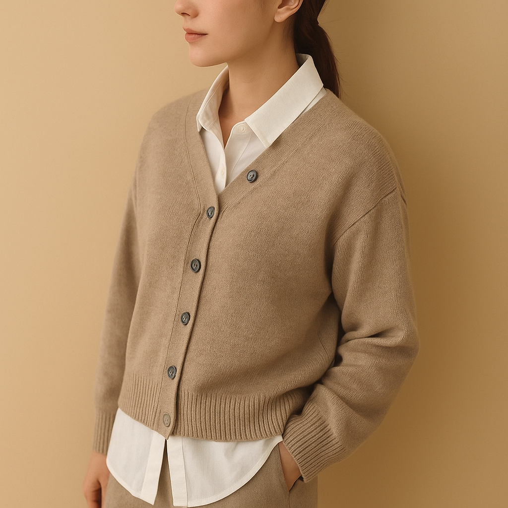 Wendy | Women's V-Neck Knitted Cardigan with Button Front and Ribbed Trims – Relaxed Layer for Everyday Comfort and Smart Casual Outfits
