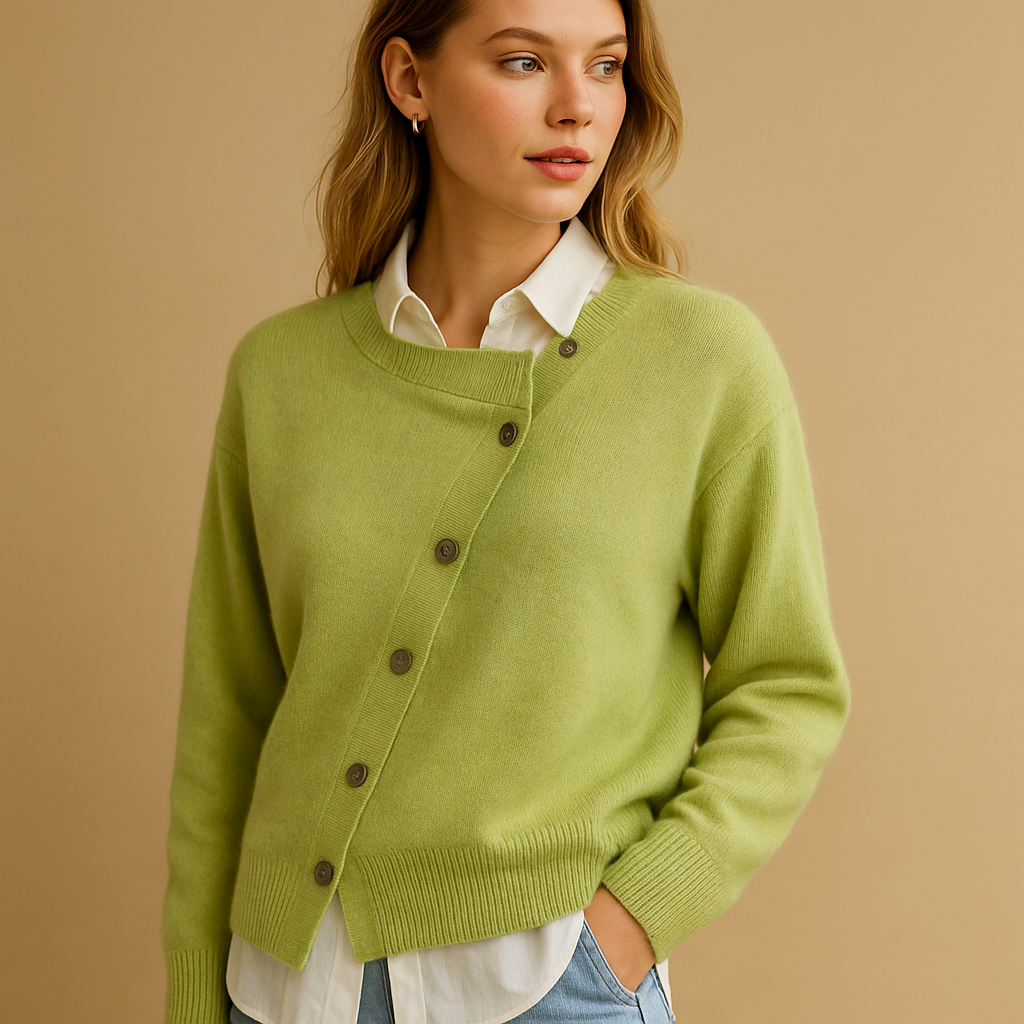 Wendy | Women's V-Neck Knitted Cardigan with Button Front and Ribbed Trims – Relaxed Layer for Everyday Comfort and Smart Casual Outfits