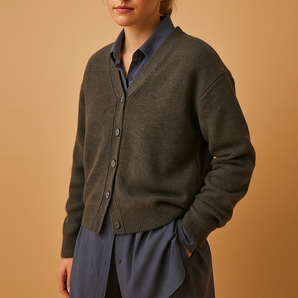 Wendy | Women's V-Neck Knitted Cardigan with Button Front and Ribbed Trims – Relaxed Layer for Everyday Comfort and Smart Casual Outfits