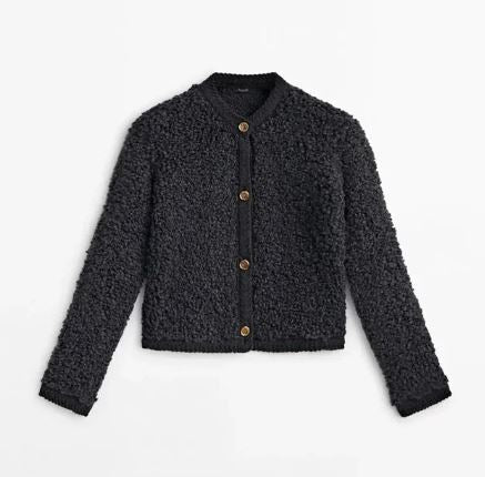 Georgia | Women's Bouclé Button Cardigan – Textured Crew-Neck Layer with Cropped Silhouette