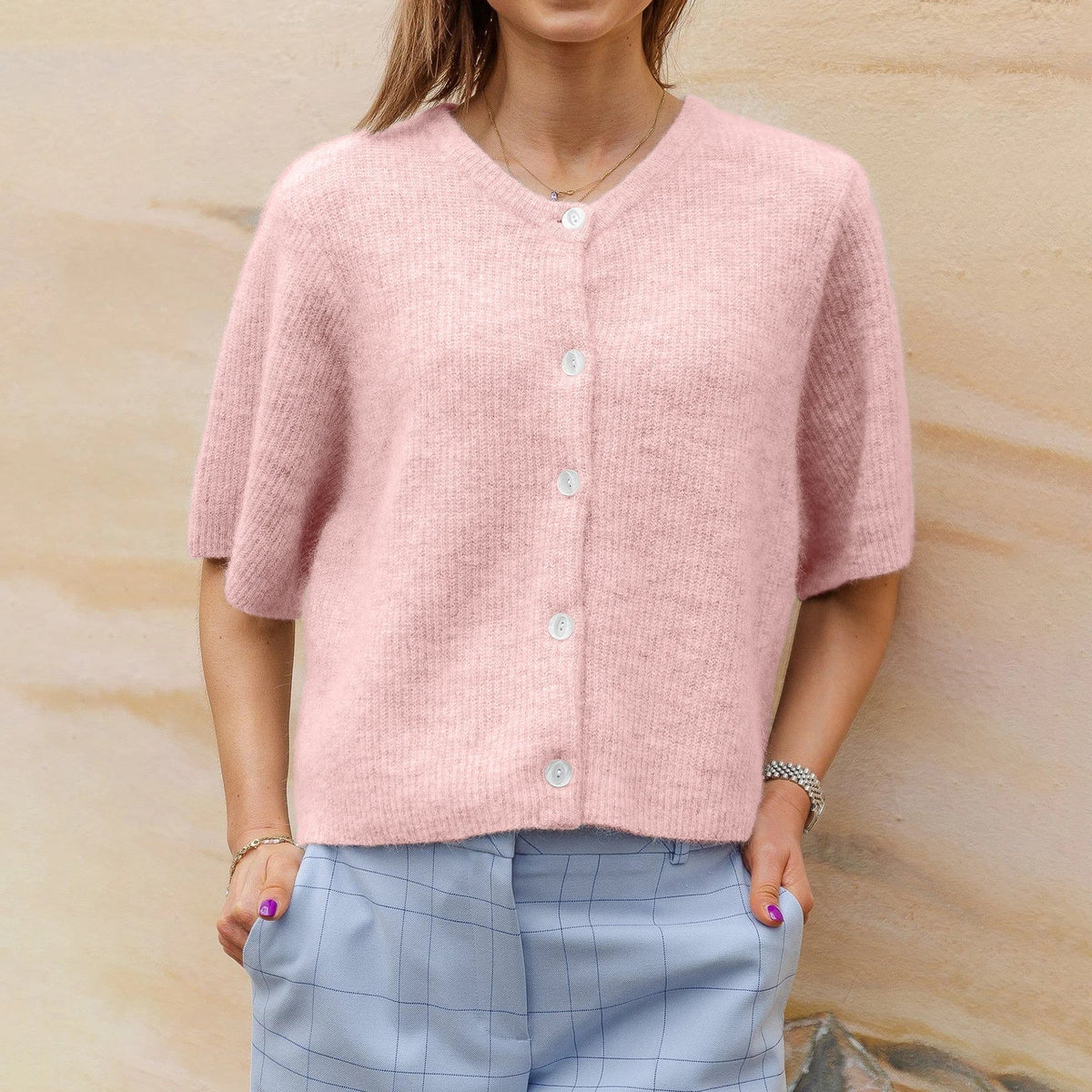 Katherine | Women's Short-Sleeve Knitted Cardigan – Soft Button-Front Layer for Casual Spring and Summer Wear