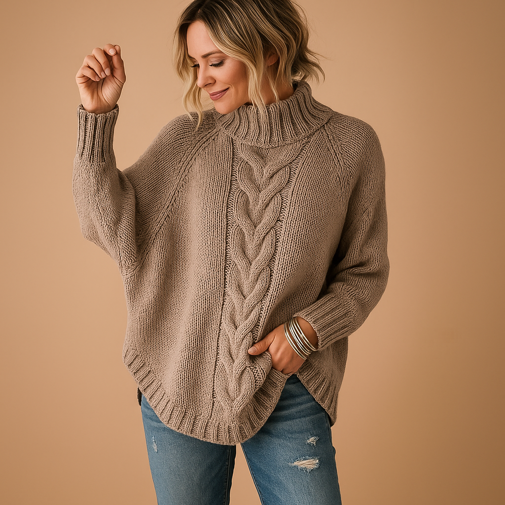 Georgina | Women's Longline Chunky Knitted Turtleneck Sweater with Curved Hem – Soft Relaxed Layer for Cosy Winter Outfits