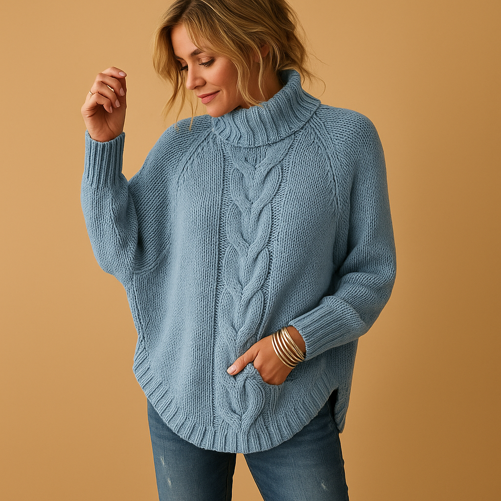 Georgina | Women's Longline Chunky Knitted Turtleneck Sweater with Curved Hem – Soft Relaxed Layer for Cosy Winter Outfits