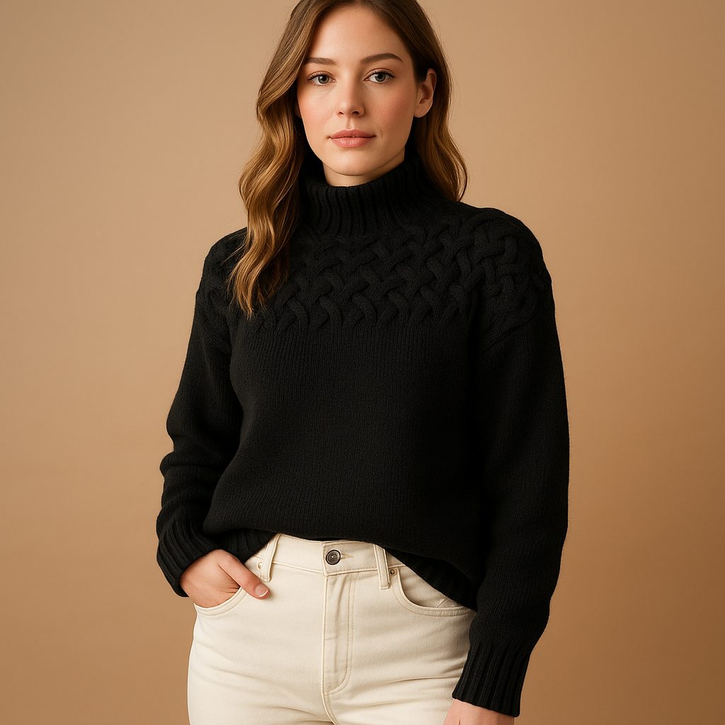 Tilly | Women's Cable-Yoke Turtleneck Sweater – Textured Winter Knit for Refined Everyday Layering