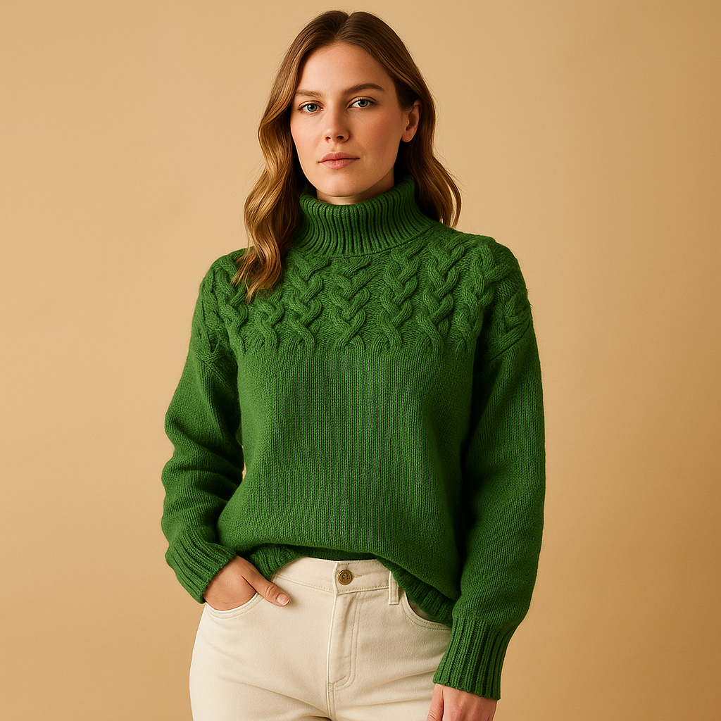 Tilly | Women's Cable-Yoke Turtleneck Sweater – Textured Winter Knit for Refined Everyday Layering