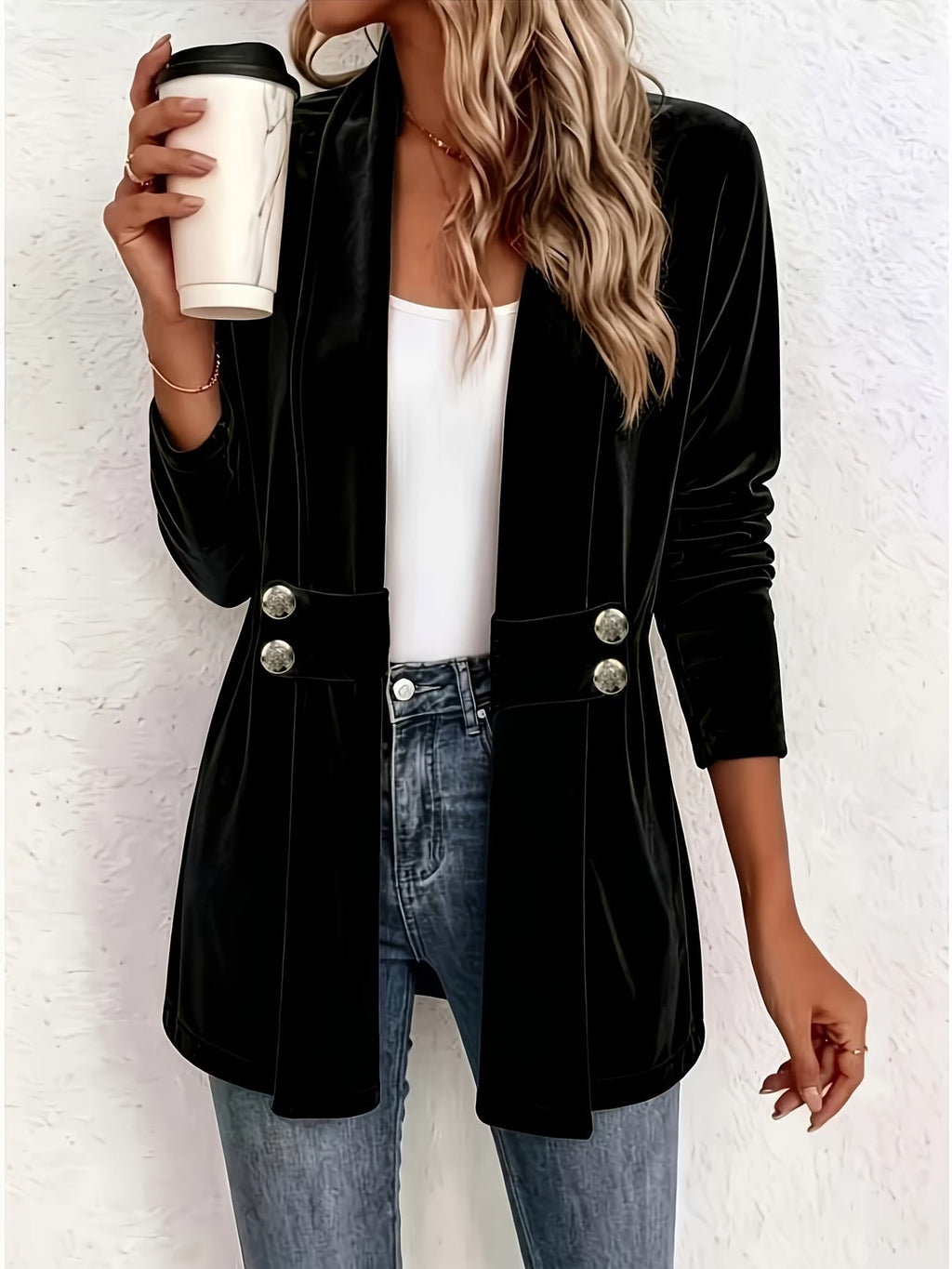 Evelyn | Black Velvet Button-Tab Cardigan