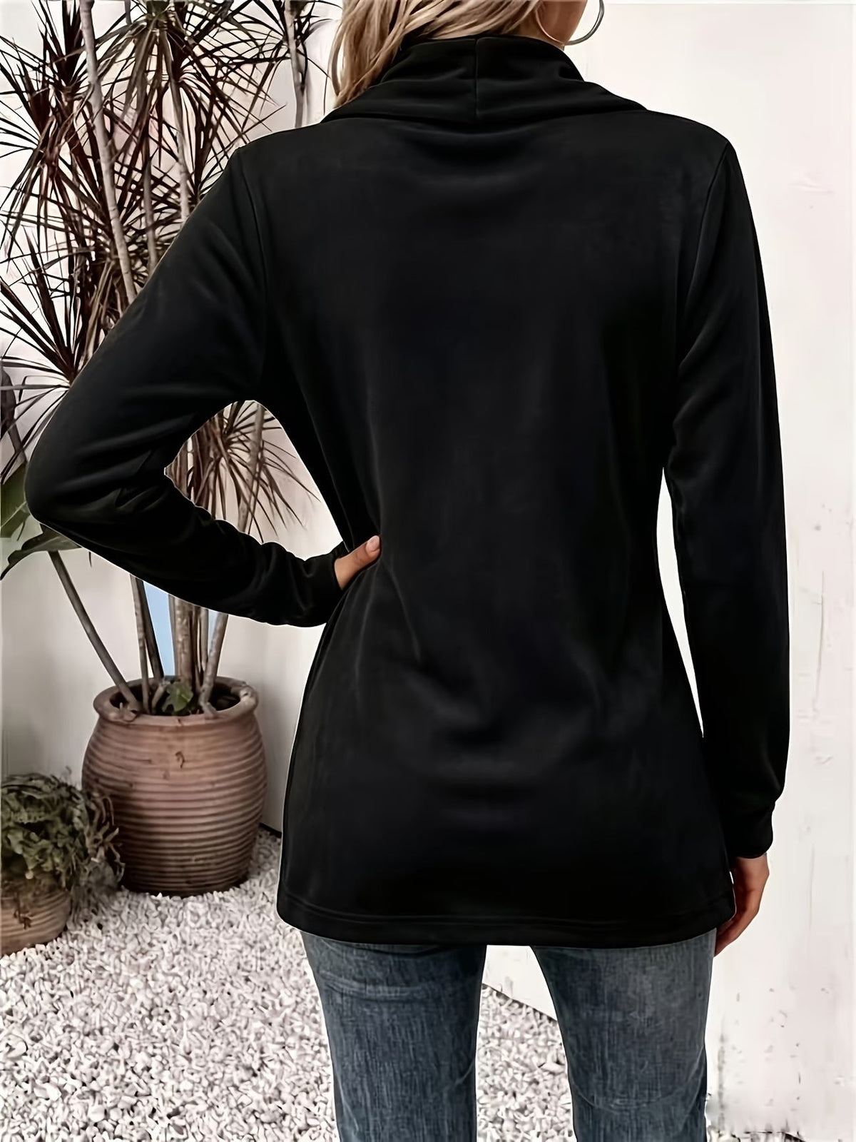 Evelyn | Black Velvet Button-Tab Cardigan