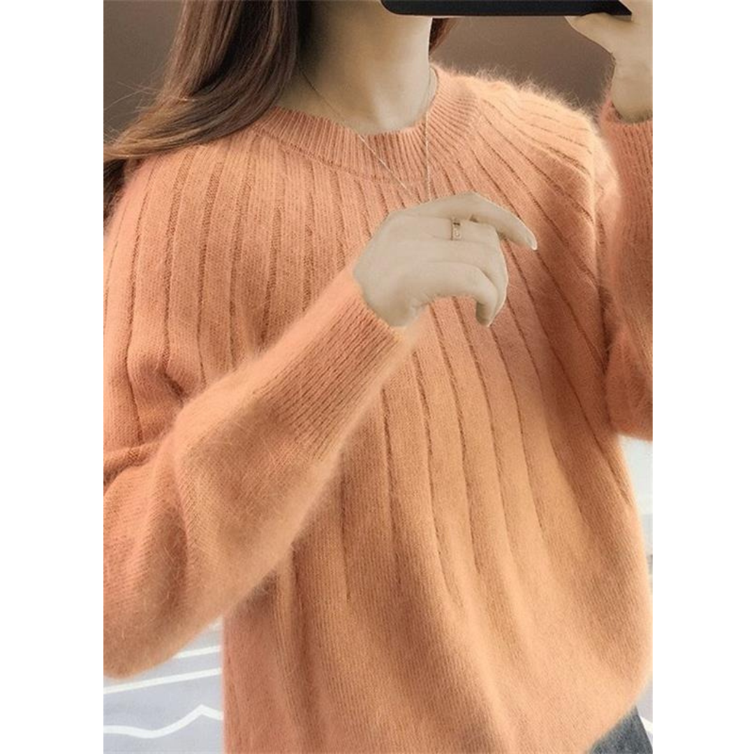 Sally | Women's Soft Ribbed Knit Sweater – Relaxed Crew-Neck Style for Autumn and Winter Wear