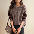 Vanessa | Women's Oversized Cable-Knit Hoodie – Soft Hooded Jumper with Checked Sleeves for Casual Autumn and Winter Layering