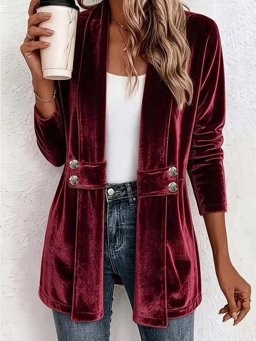 Ada | Wine Velvet Button-Tab Cardigan