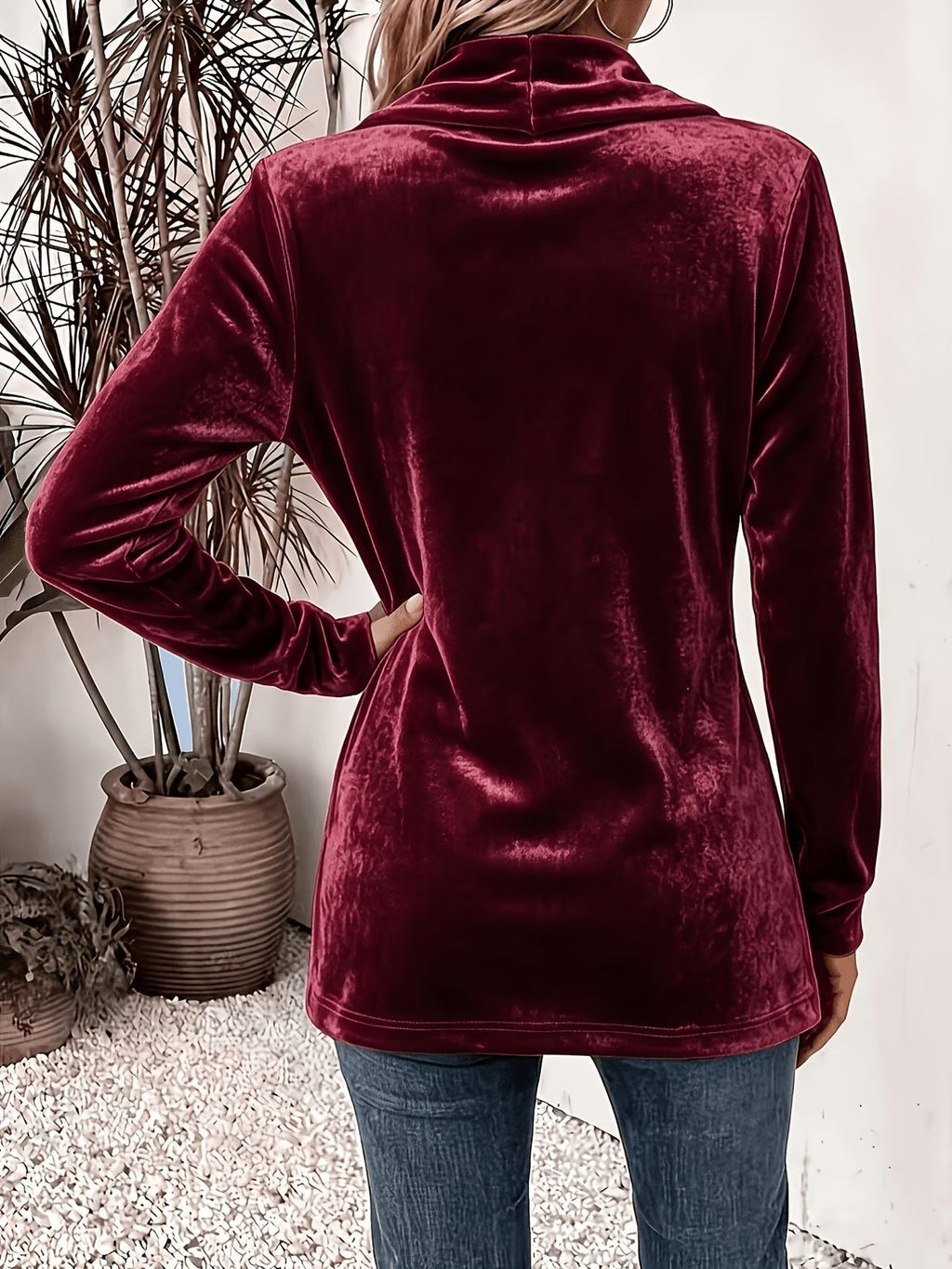 Ada | Wine Velvet Button-Tab Cardigan