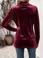 Ada | Wine Velvet Button-Tab Cardigan
