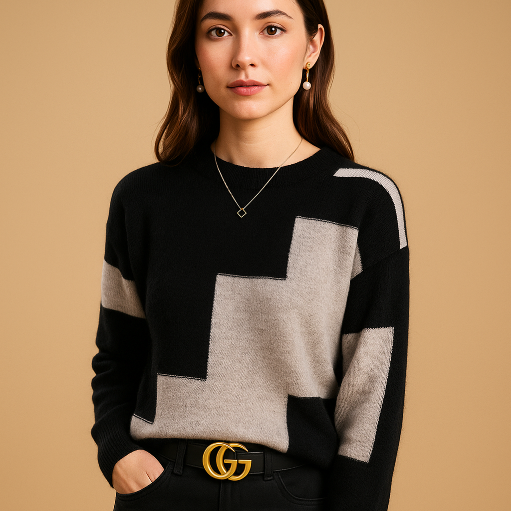 Kelly | Women's Printed Knitted Sweater – Relaxed Crew Neck Layer for Casual Autumn and Winter Wear