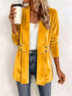 Maeve | Mustard Velvet Button-Tab Cardigan