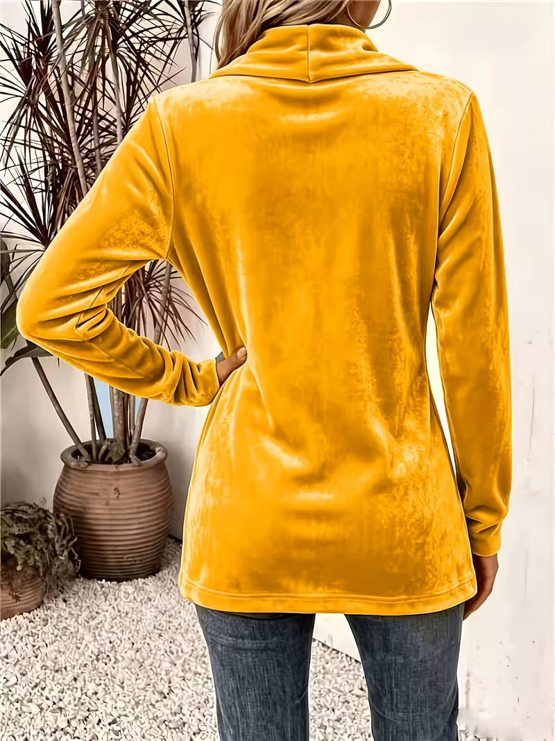 Maeve | Mustard Velvet Button-Tab Cardigan