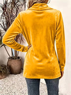 Maeve | Mustard Velvet Button-Tab Cardigan