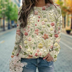Miranda | Women's Floral Embroidered Sweater – Cotton Crew Neck Lightweight Spring Casual Knitwear