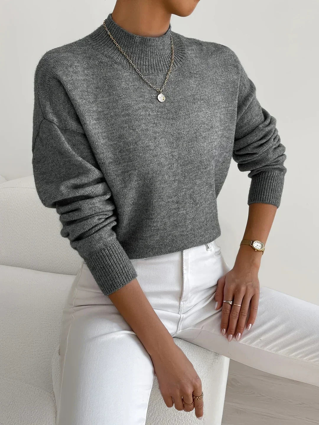 Nora | Women's Mock Neck Sweater – Soft Minimalist Knit for Autumn and Winter