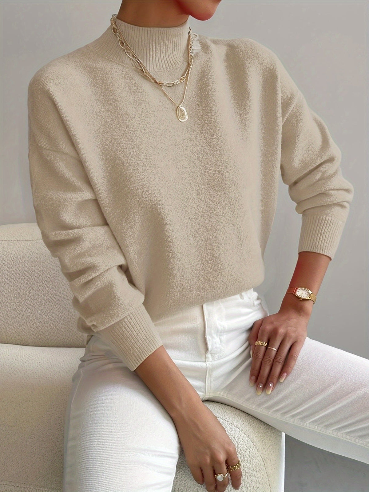 Nora | Women's Mock Neck Sweater – Soft Minimalist Knit for Autumn and Winter