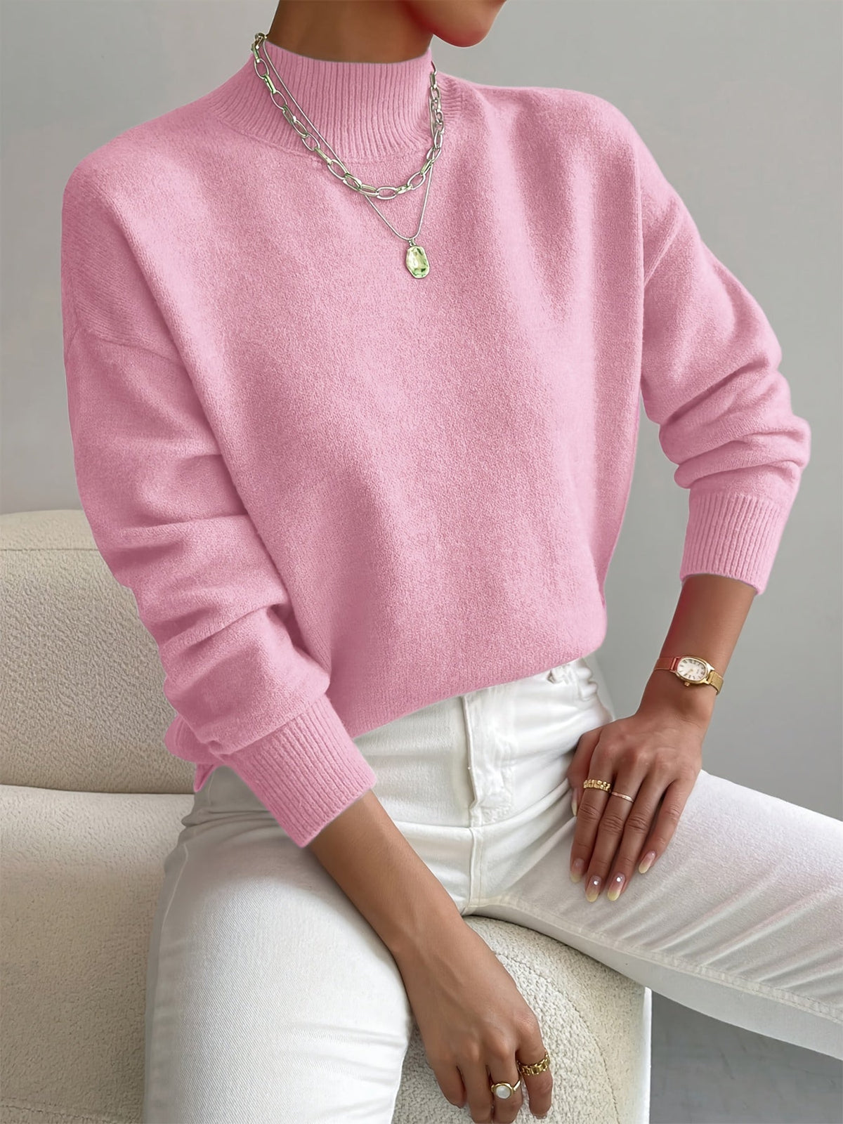 Nora | Women's Mock Neck Sweater – Soft Minimalist Knit for Autumn and Winter
