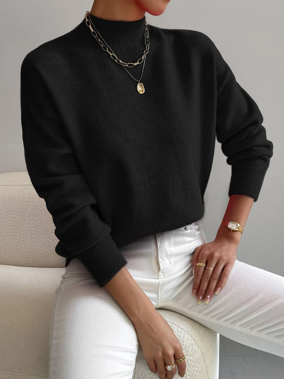Nora | Women's Mock Neck Sweater – Soft Minimalist Knit for Autumn and Winter