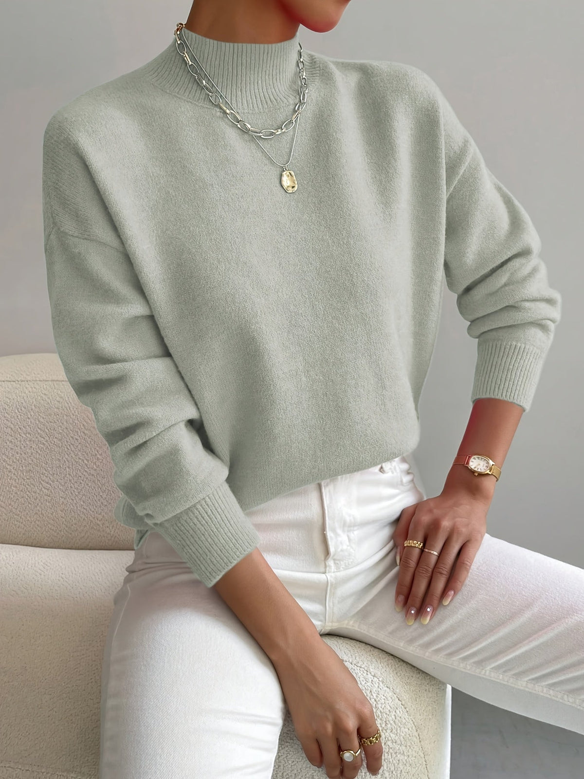 Nora | Women's Mock Neck Sweater – Soft Minimalist Knit for Autumn and Winter