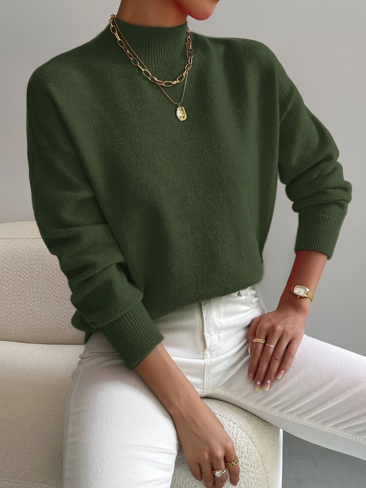 Nora | Women's Mock Neck Sweater – Soft Minimalist Knit for Autumn and Winter
