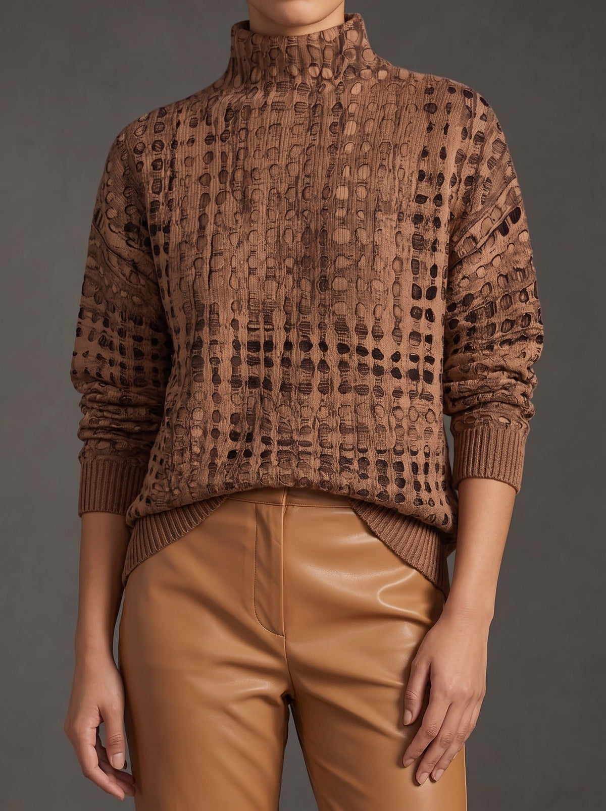 Heidi | Chestnut Lattice Turtleneck