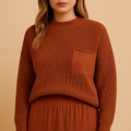 Amelia | Women's Relaxed Crew-Neck Knitted Sweater – Ribbed Long Sleeve Pocket Style for Casual Days and Refined Everyday Layering