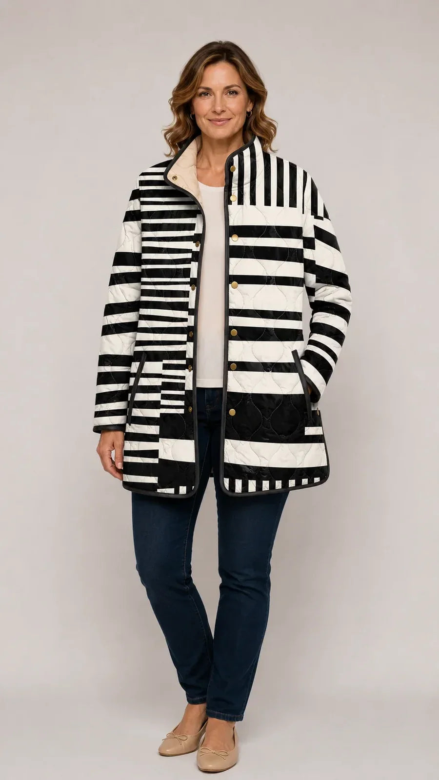 Lillian | Black and White Abstract Quilted Jacket