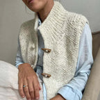 Phoebe | Women's Textured Knitted Vest – High-Neck Toggle-Button Sleeveless Layer for Casual Autumn Winter Work and Everyday Wear