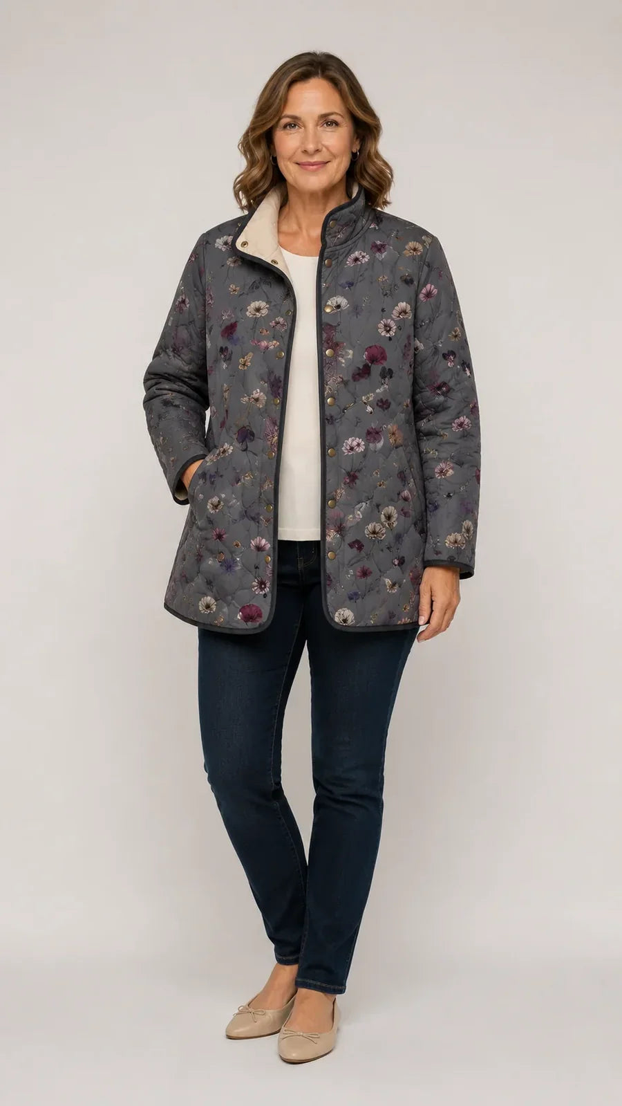 Yvonne | Vintage Floral Print Quilted Jacket